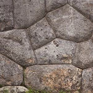 South America, Peru, Cuzco. Details of an Inca stone wall at Fort Sacsayhuaman ruins
