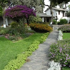 South America, Peru, Lima. Historic estate of Chacra Tres Canas, garden. Property Released