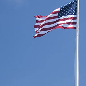 South Carolina, Charleston, Fort Sumter National Monument. Fort Sumter flag & the US flag
