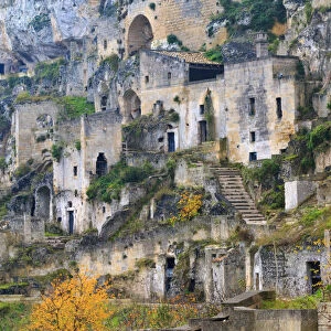 Southern Italy, Basilicata, canyon carved out by the Gravina. uninhabited caves in Sasso Caveoso