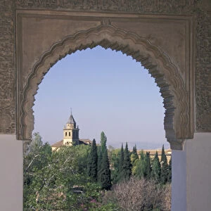 Spain, Andalucia, Granada The Alhambra, fortified Moorish palace, viewed through