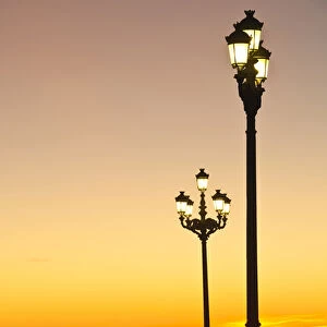 Spain, Andalucia Region, Cadiz Province, Cadiz, waterfront view, dusk