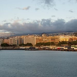 Spain, Canary Islands, Tenerife. Early morning port view of Muelle Sur area