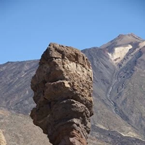Spain, Canary Islands, Tenerife. Las Canadas National Park. Volcanic rock formation in front of Mt