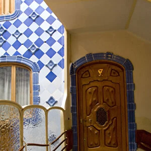 Spain, Catalonia, Barcelona. Gaudis Casa Batllo (1906). Blue tile interior