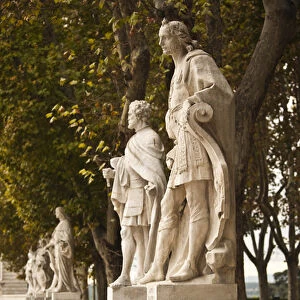 Spain, Madrid, Centro Area, Plaza de Oriente, statues of Spanish Kings by the Palacio Real