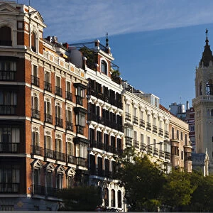 Spain, Madrid, Salamanca Area, buildings along Calle de Alcala, morning
