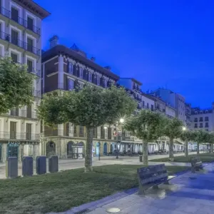 Spain, Pamplona, Plaza del Castillo at Dawn Spain, Pamplona, Plaza del Castillo at Dawn