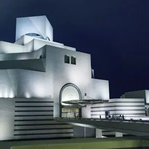 State of Qatar, Doha. Museum of Islamic Art, built 2008. Exterior at night