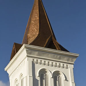 Steeple of historic First United Methodist church in Huntsville, Alabama
