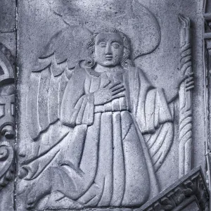 Stone angel facade San Cristobal Church, Puebla, Mexico. Built in 1600 to 1700 s