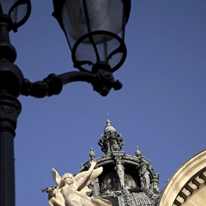 The stone sculptures decorating the roof of Petit Palais. Paris. France