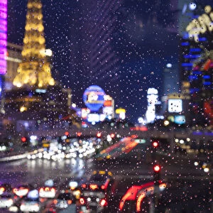The Strip with Paris at Las Vegas main strip lights at night