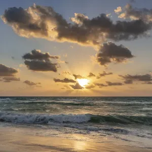 Sunrise over the Caribbean from the beaches in Playa del Carmen, Mexico