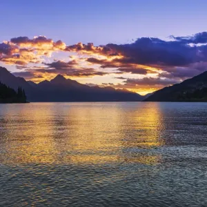 Sunset over Lake Wakatipu from Queenstown, Otago, South Island, New Zealand Sunset over Lake Wakatipu from Queenstown, Otago, South Island, New Zealand