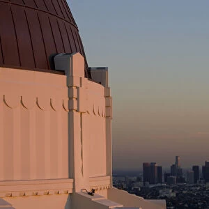A sunset view of downtown Los Angeles from Griffith Observatory in Griffith Park