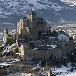 SWITZERLAND-Wallis / Valais-SION: Basilique de Valere (12th century) & Town Morning / Winter