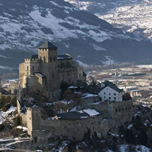 SWITZERLAND-Wallis / Valais-SION: Basilique de Valere (12th century) & Town Morning / Winter