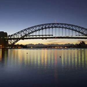 Sydney Harbor Bridge and Sydney Opera House at Dawn, Sydney, New South Wales, Australia