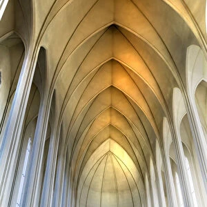 Tall Columns Windows Ceiling Hallgrimskirkja Large Lutheran Church, Reykjavik, Iceland