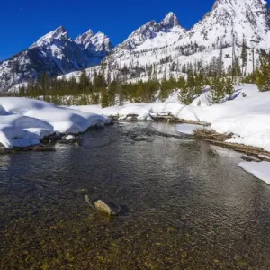 The Tetons in winter above Cottonwood Creek, Grand Teton National Park, Wyoming USA