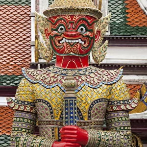 Thailand, Bangkok, . giant demon Suryapop guards the eastern entrance of Emerald Buddha