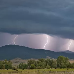 Thunderstorm produced lightning in the Jocko Valley near Arlee, Montana