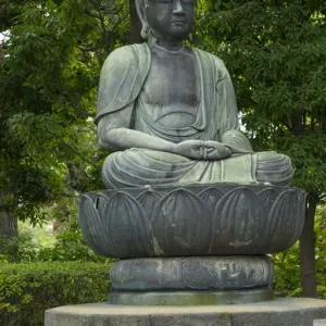 Tokyo Japan quiet area with Buddha statue at Sensoji Temple at Tokyos oldest