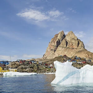 The town Uummannaq, northwest of Greenland, located on an island in the Uummannaq Fjord System