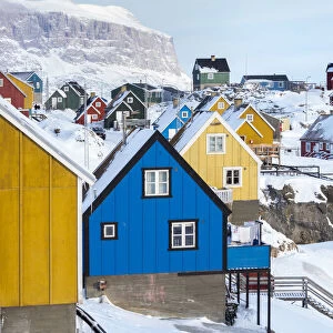 Town Uummannaq during winter in northern Greenland, Denmark
