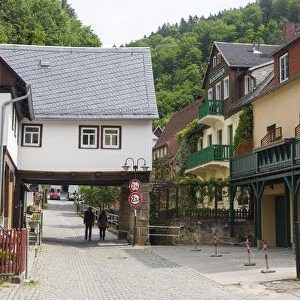Traditional Half timbered buidlings in the village of Schmilka in summer, saxon switzerland