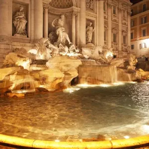 Trevi Fountain, Fontana de Trevi, Close Up, Night, Pool, Neptune Statues, Rome