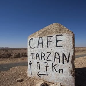 Tunisia, Ksour Area, Route C105, sign for Cafe Tarzan