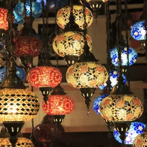 Turkey, Marmara region, Bursa Provice, Bursa, colorful, glass mosaic lamps Turkey, Marmara region, Bursa Provice, Bursa, colorful, glass mosaic lamps