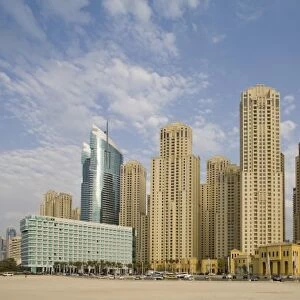 UAE, Dubai, Marina. Jumeirah Beach Residence buildings and Al Fattan Towers