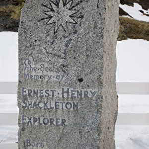 UK Territory, South Georgia Island, Grytviken. Headstone of famous Antarctic explorer