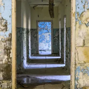 Ukraine, Pripyat, Chernobyl. Abandoned corridor of hospital building