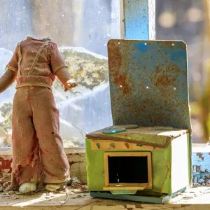Ukraine, Pripyat, Chernobyl. Childs toy, headless doll