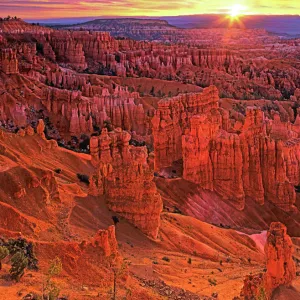 United States, Utah, Bryce Canyon National Park. Hoodoos at sunrise from Sunset Point