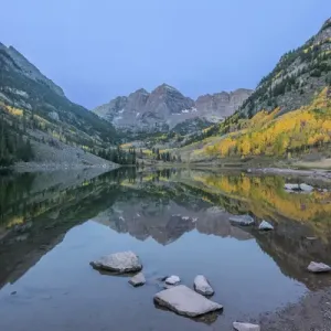 US, CO, White River NF, Maroon Bells with Autumn Color at Dawn US, CO, White River NF, Maroon Bells with Autumn Color at Dawn