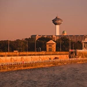 USA, Alabama, Florence. Renaissance Tower, Wilson Lock and Dam, Lake Wilson and Tennessee River