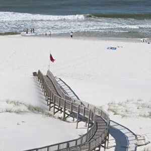 USA, Alabama, Gulf Shores. Red warning flag posted to indicate winds / tides causing