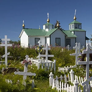 USA, Alaska, Ninilchik. Russian Orthodox Church and cemetery