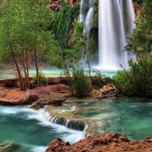 USA, Arizona, Havasu Canyon. The peaceful waters of Havasu Creek and Havasu Falls