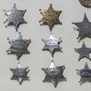 USA, Arizona, Scottsdale. Close-up of law enforcement badges from wild west