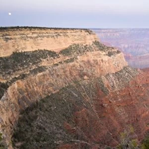 USA, AZ, Grand Canyon NP, Full Moon Setting Over the Grand Canyon from Hopi Point