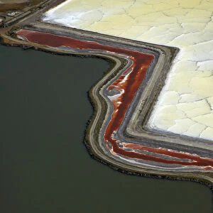 USA, California, San Francisco - Colourful algae in salt evaporation ponds, Redwood City