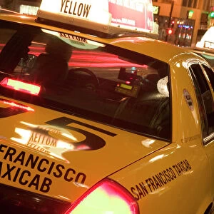 USA, California, San Francisco Union Square Evening San Francisco Taxi