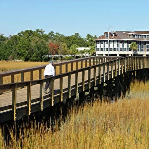 USA, Charleston, South Carolina. The boardwalk at Shem Creek Park in Mt