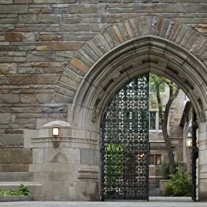 USA, Connecticut, New Haven, Gated entrance to Masters House at Trumbull College